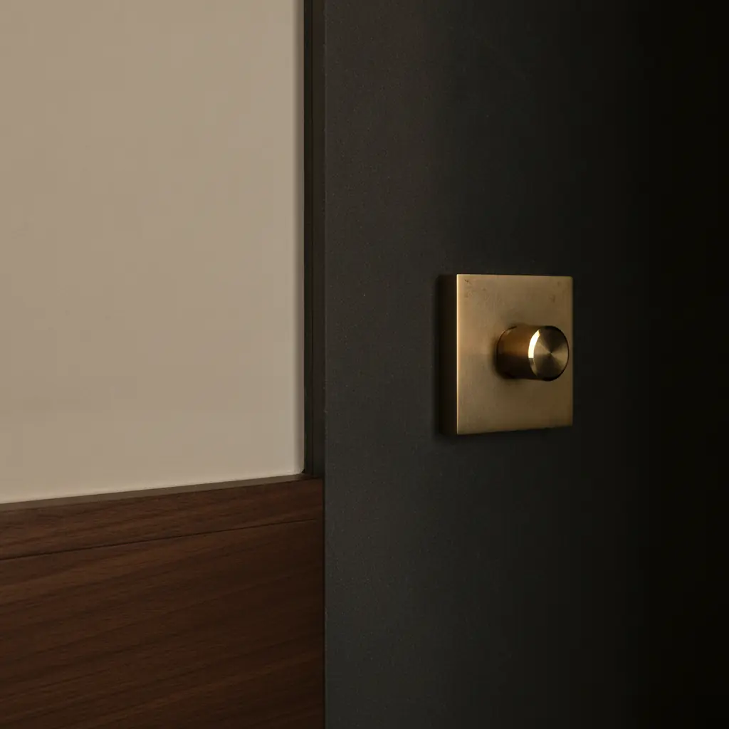 Solid brass fixture detail in low directional light — illustrative